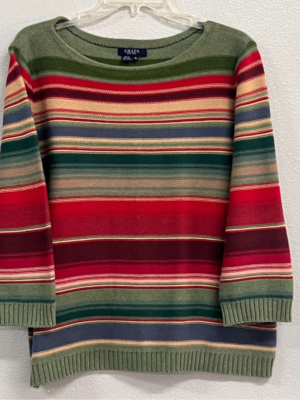 Vintage 90s CHAPS Ralph Lauren Sweater XL 100% Cotton Striped Made Hong Kong